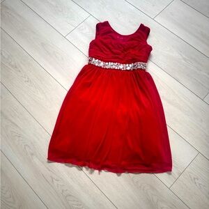 Elegant Red Girls Dress with Embellished Waist